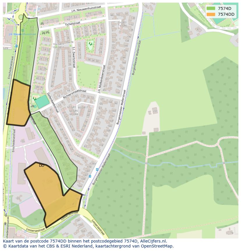Afbeelding van het postcodegebied 7574 DD op de kaart.