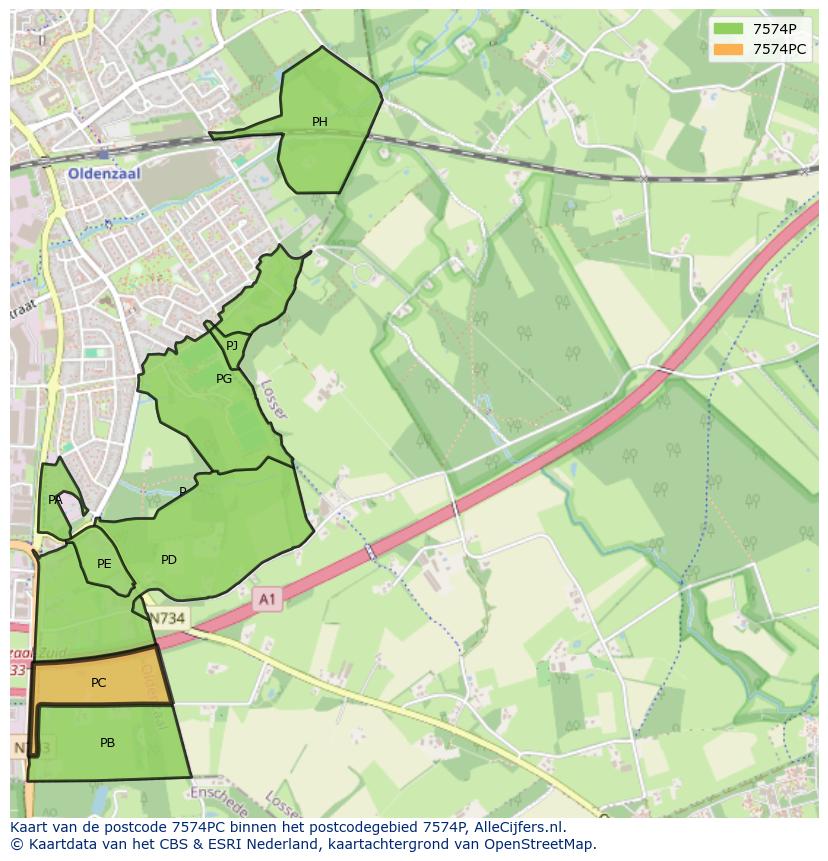 Afbeelding van het postcodegebied 7574 PC op de kaart.