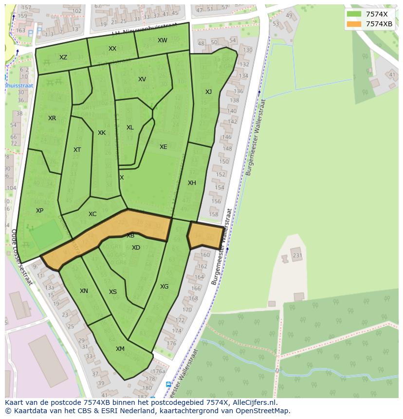 Afbeelding van het postcodegebied 7574 XB op de kaart.