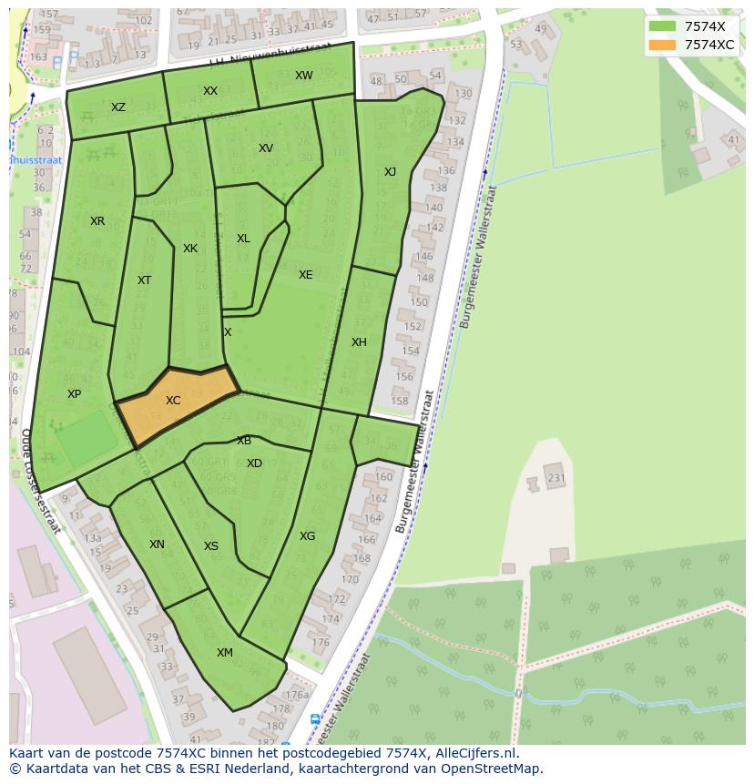 Afbeelding van het postcodegebied 7574 XC op de kaart.