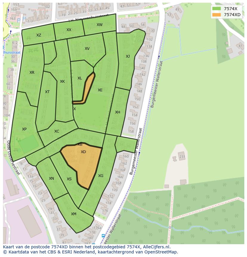 Afbeelding van het postcodegebied 7574 XD op de kaart.