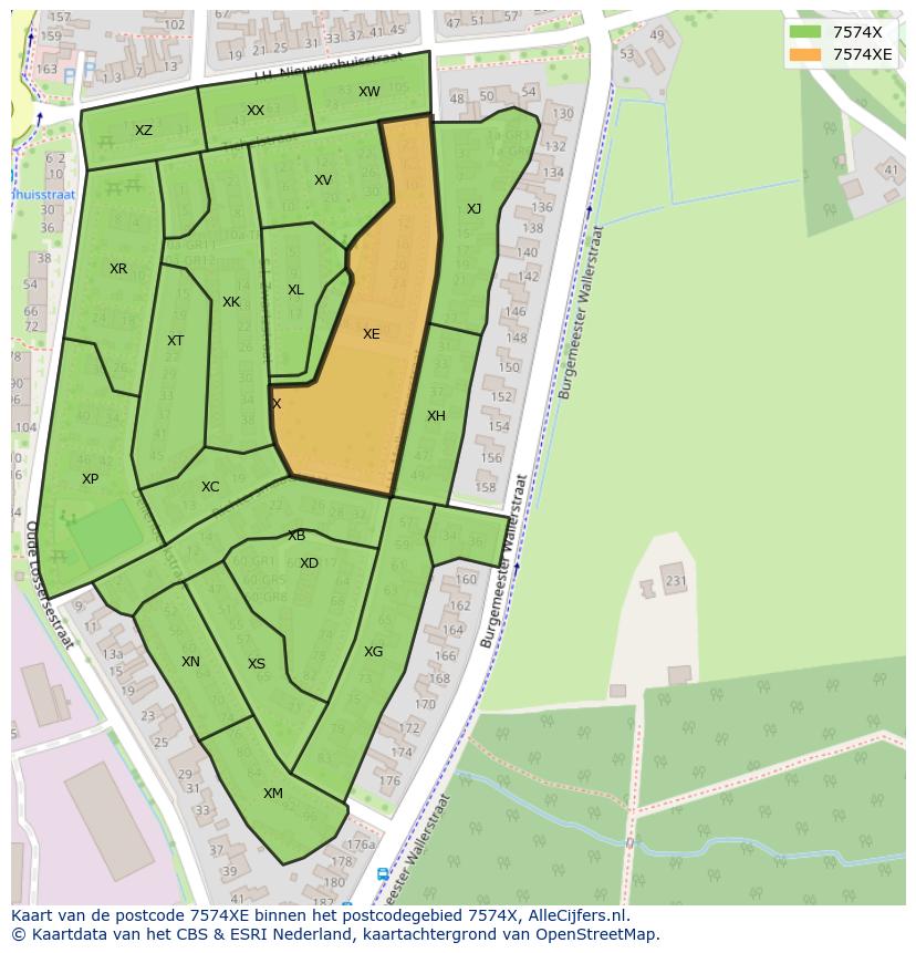 Afbeelding van het postcodegebied 7574 XE op de kaart.
