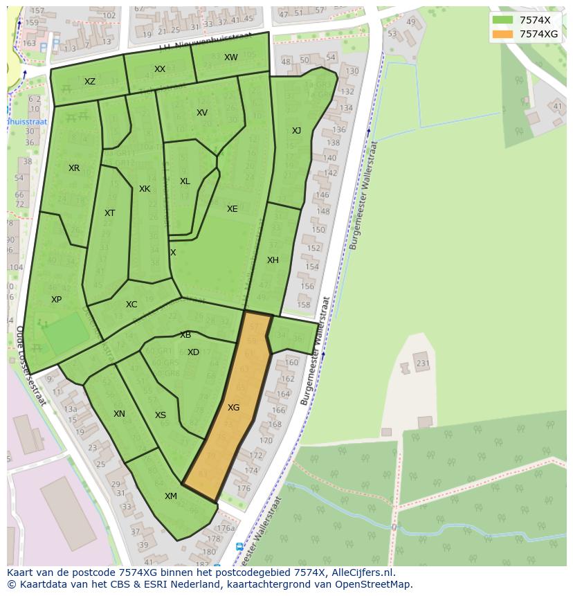 Afbeelding van het postcodegebied 7574 XG op de kaart.