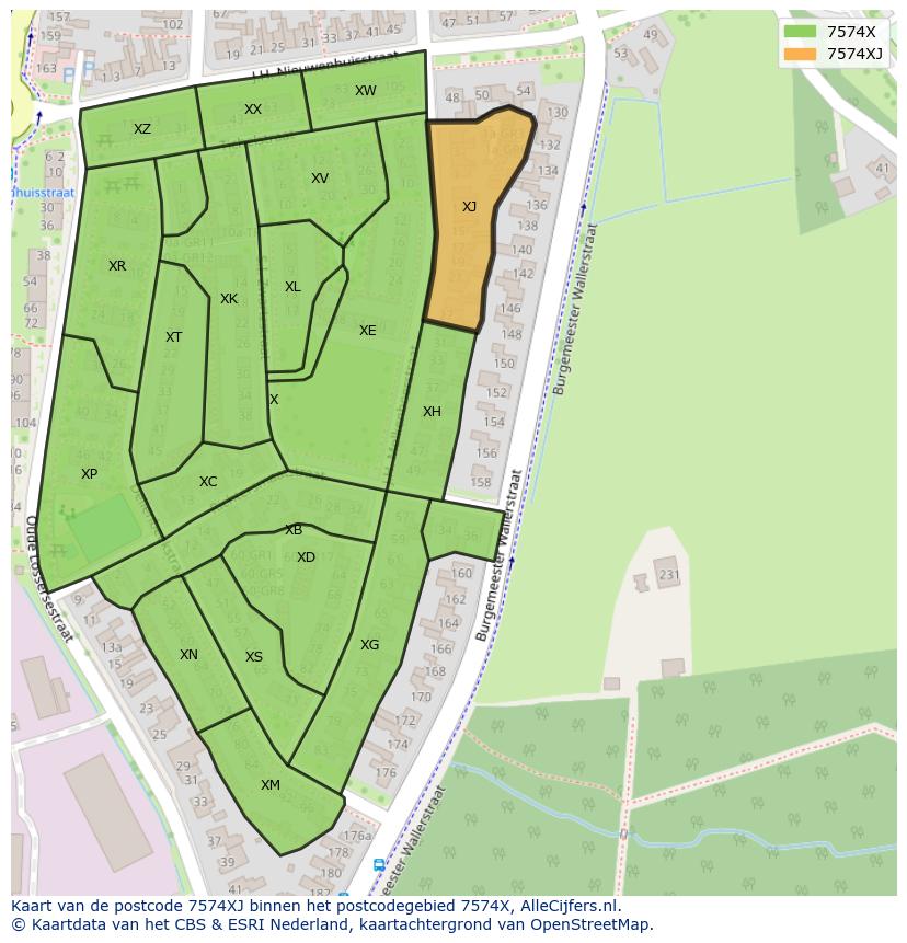 Afbeelding van het postcodegebied 7574 XJ op de kaart.