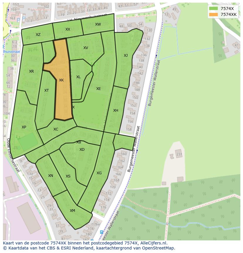 Afbeelding van het postcodegebied 7574 XK op de kaart.