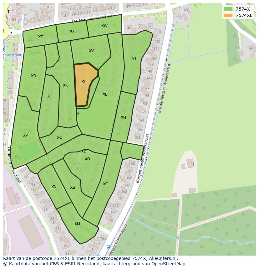 Afbeelding van het postcodegebied 7574 XL op de kaart.
