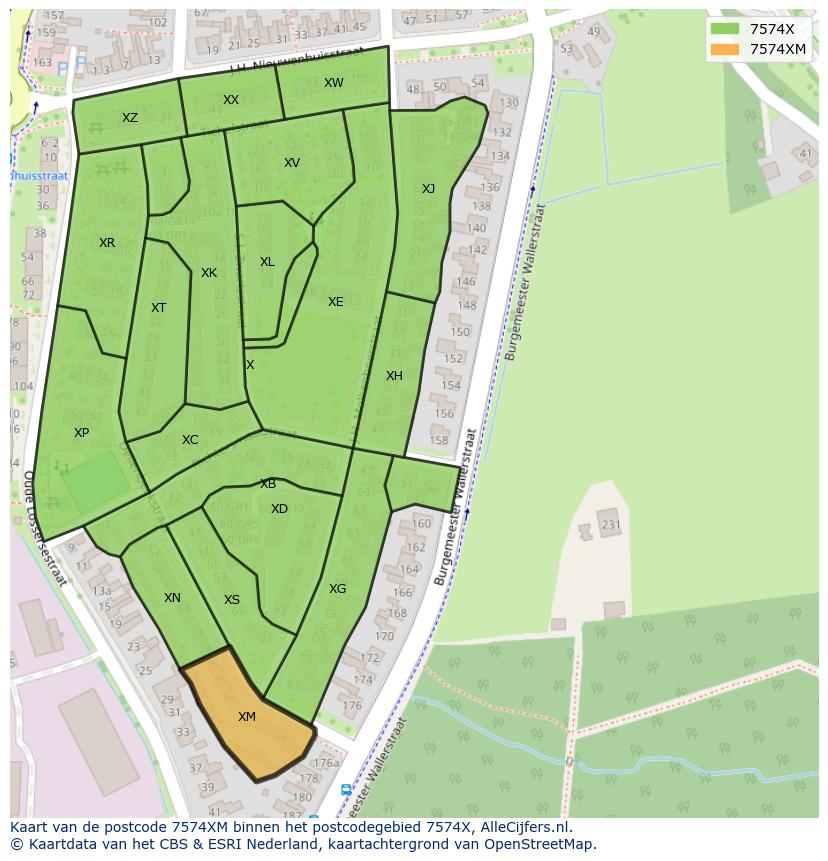 Afbeelding van het postcodegebied 7574 XM op de kaart.
