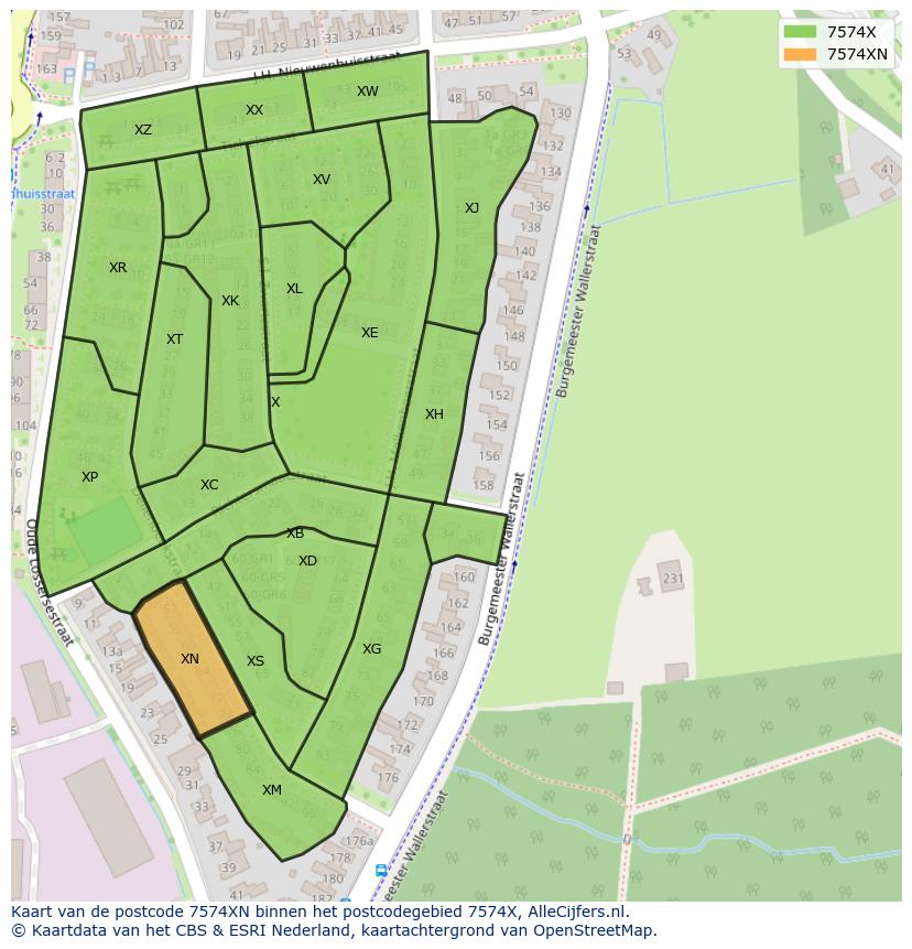 Afbeelding van het postcodegebied 7574 XN op de kaart.