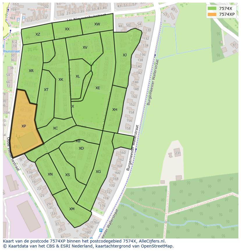 Afbeelding van het postcodegebied 7574 XP op de kaart.
