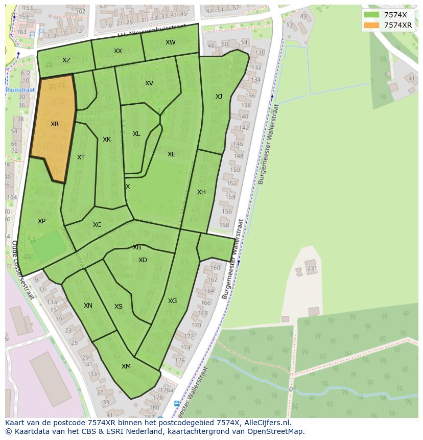 Afbeelding van het postcodegebied 7574 XR op de kaart.
