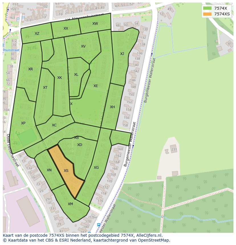 Afbeelding van het postcodegebied 7574 XS op de kaart.