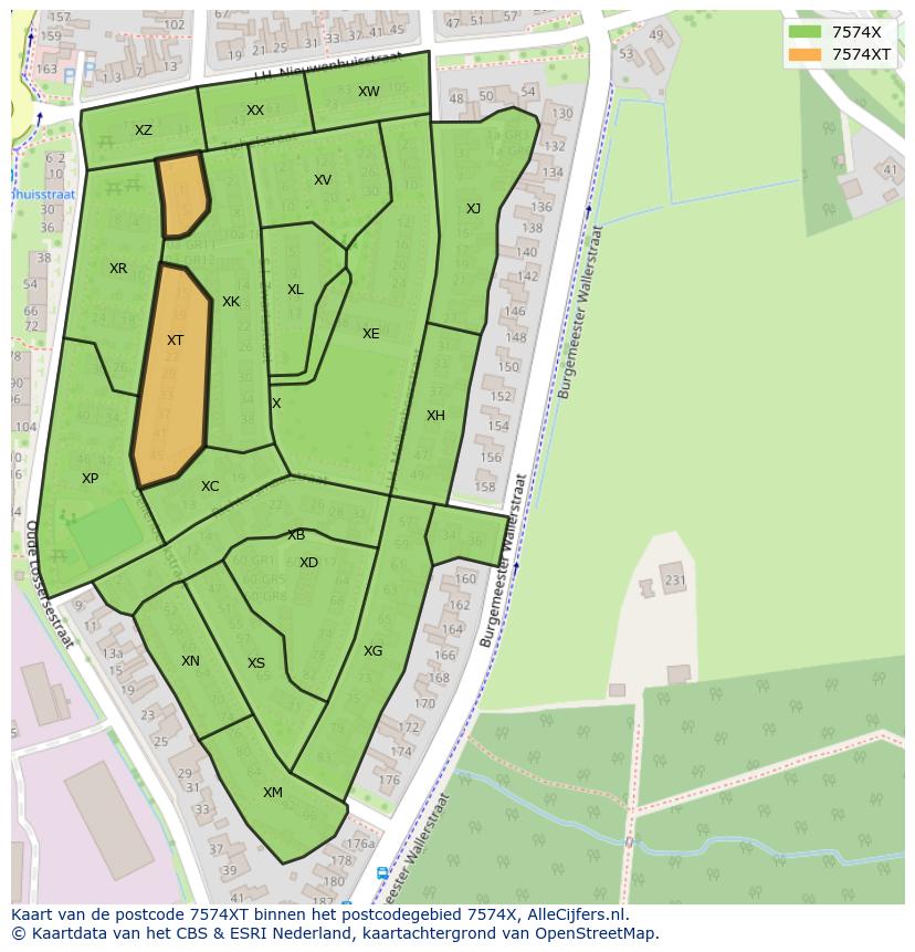 Afbeelding van het postcodegebied 7574 XT op de kaart.