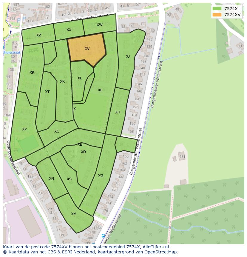 Afbeelding van het postcodegebied 7574 XV op de kaart.