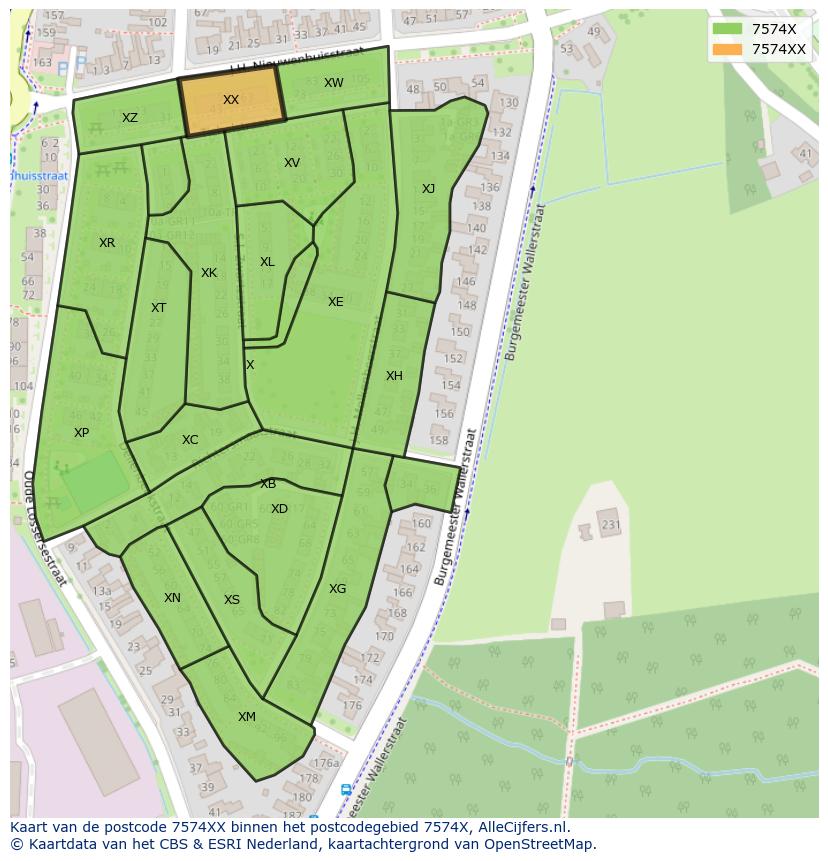 Afbeelding van het postcodegebied 7574 XX op de kaart.