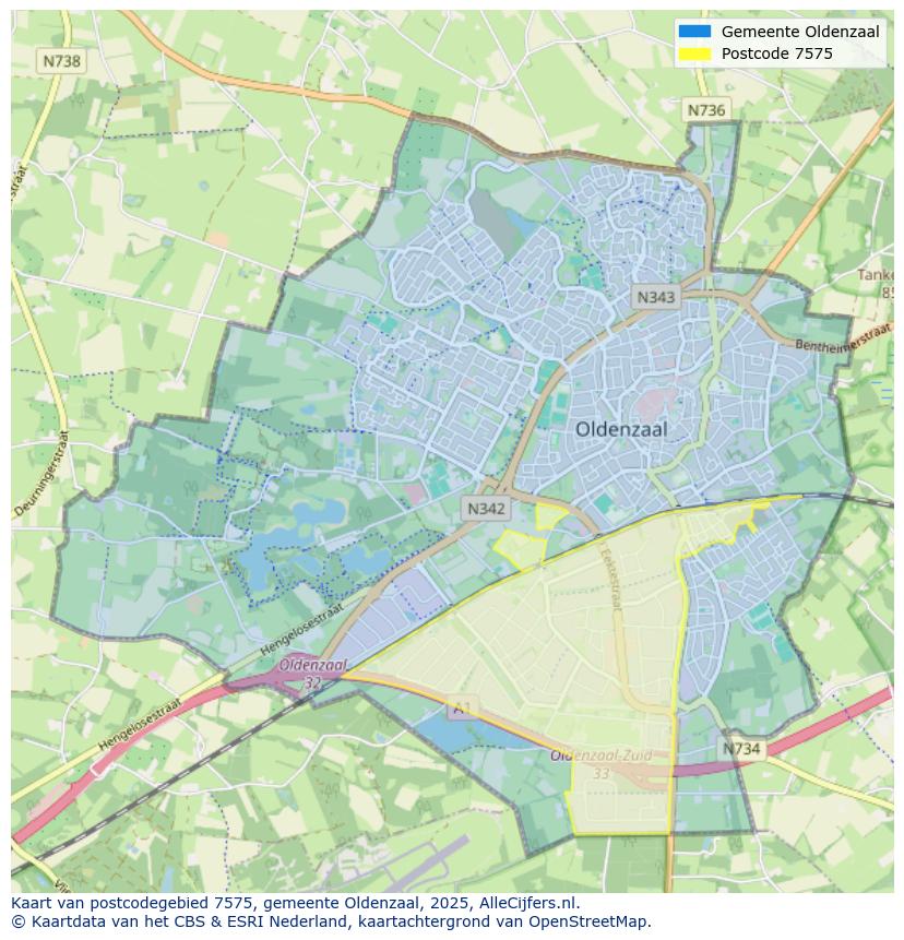 Afbeelding van het postcodegebied 7575 op de kaart.