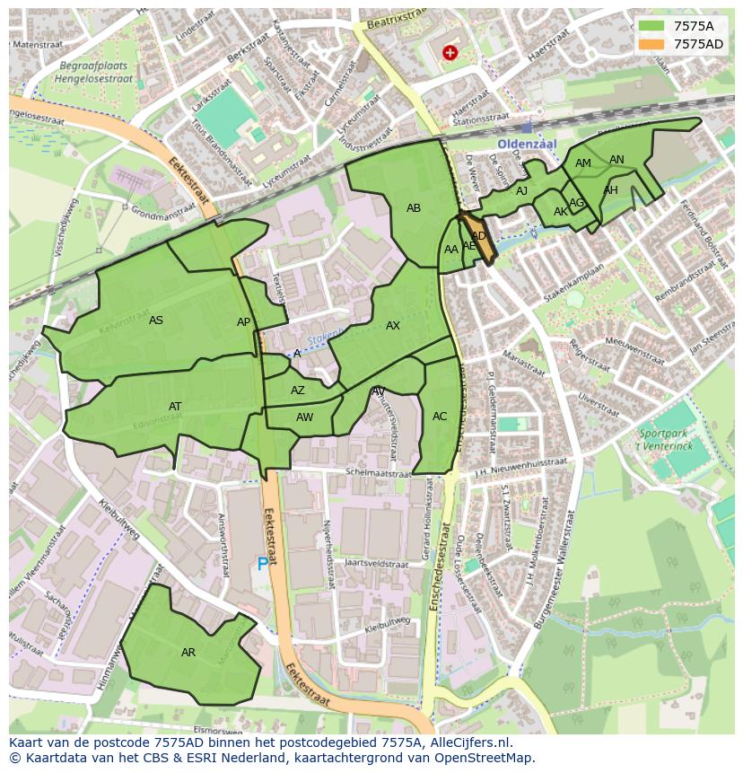 Afbeelding van het postcodegebied 7575 AD op de kaart.