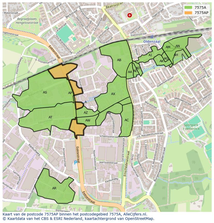 Afbeelding van het postcodegebied 7575 AP op de kaart.