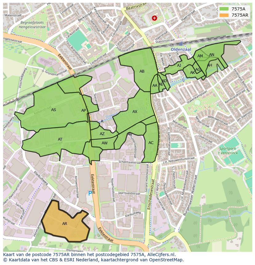 Afbeelding van het postcodegebied 7575 AR op de kaart.