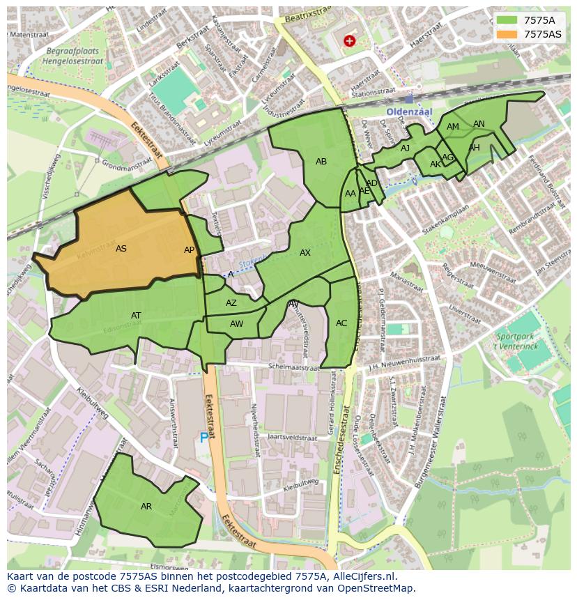 Afbeelding van het postcodegebied 7575 AS op de kaart.