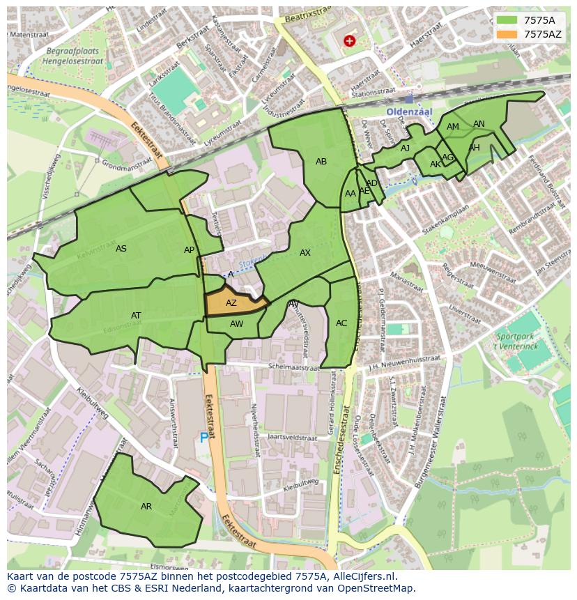 Afbeelding van het postcodegebied 7575 AZ op de kaart.