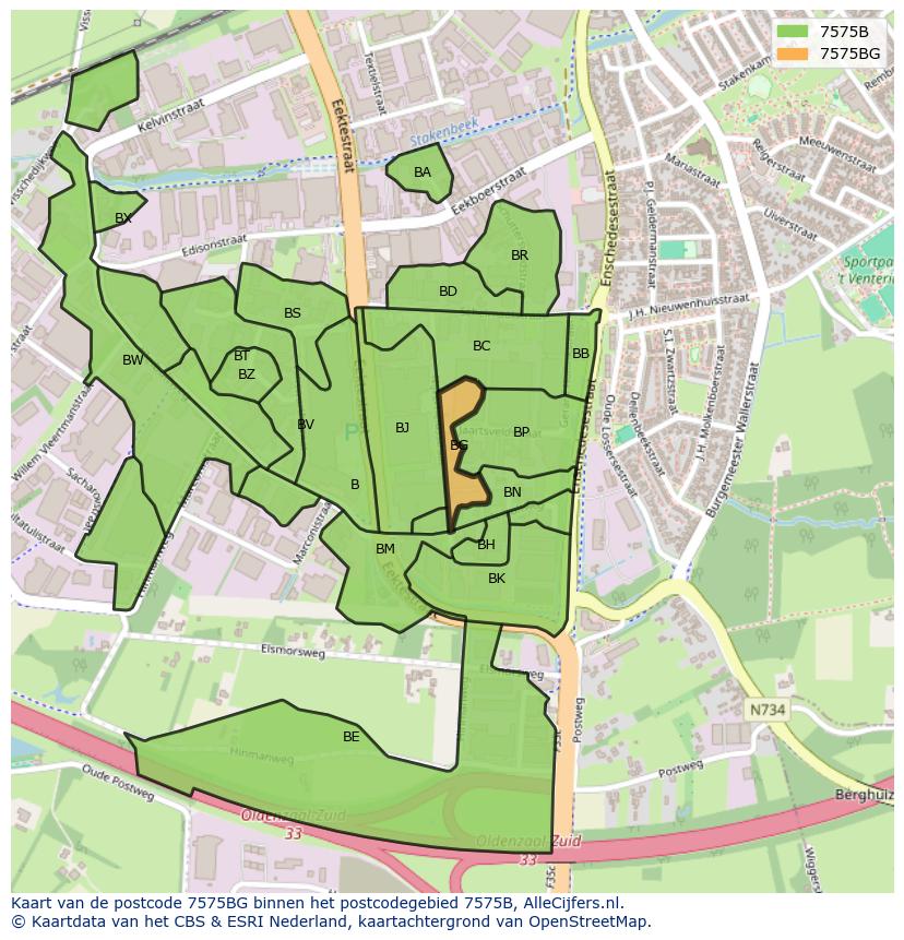 Afbeelding van het postcodegebied 7575 BG op de kaart.