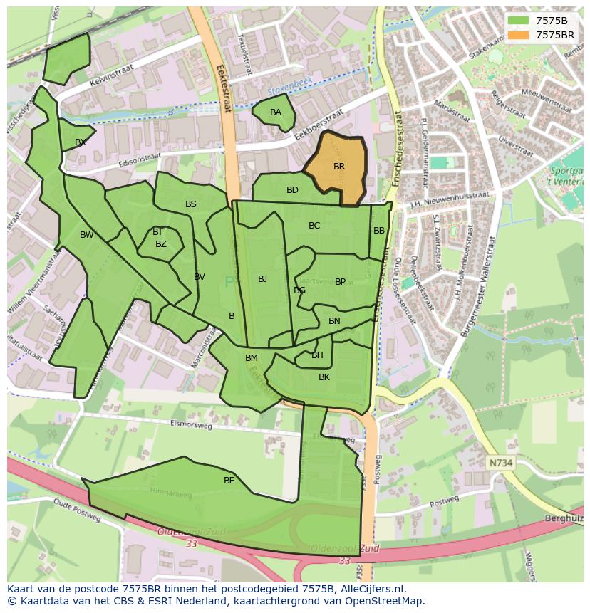 Afbeelding van het postcodegebied 7575 BR op de kaart.