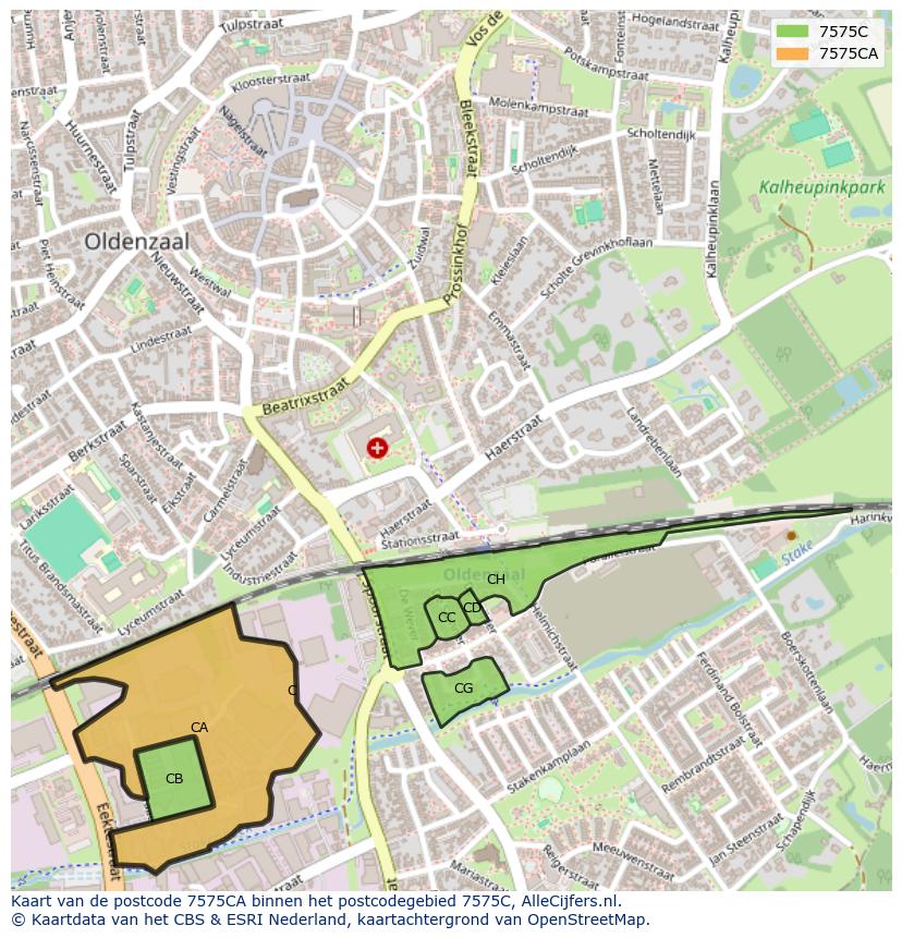 Afbeelding van het postcodegebied 7575 CA op de kaart.