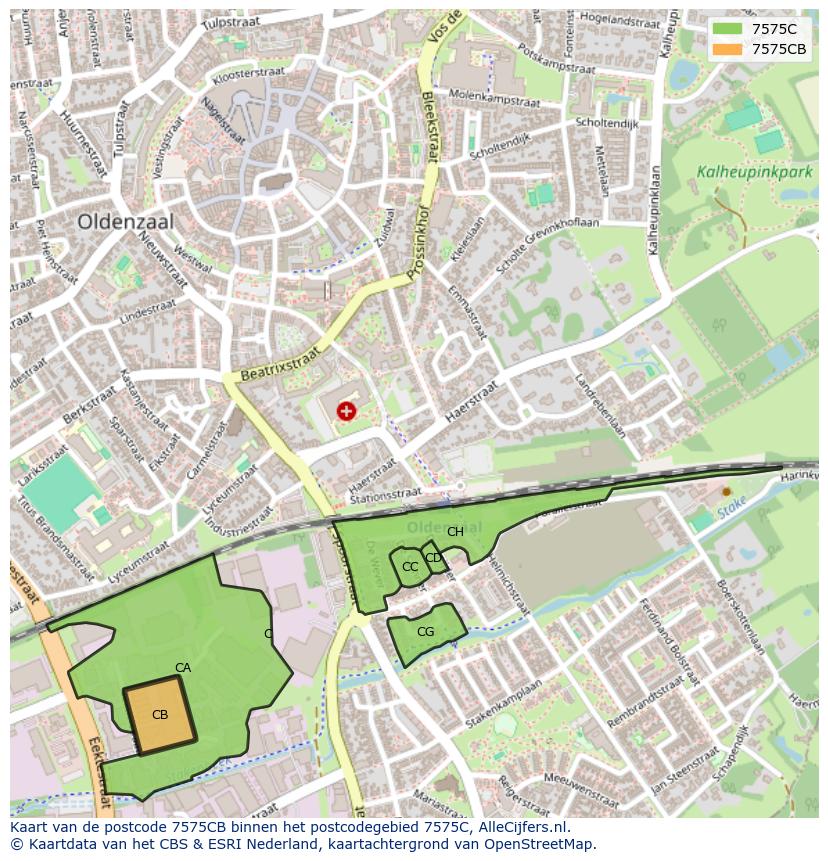 Afbeelding van het postcodegebied 7575 CB op de kaart.