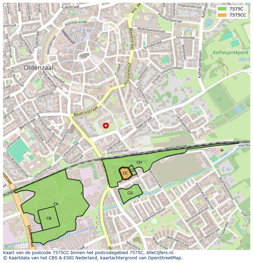 Afbeelding van het postcodegebied 7575 CC op de kaart.
