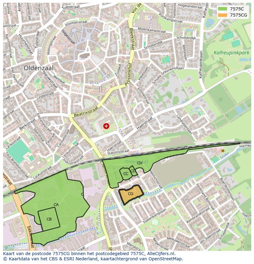Afbeelding van het postcodegebied 7575 CG op de kaart.
