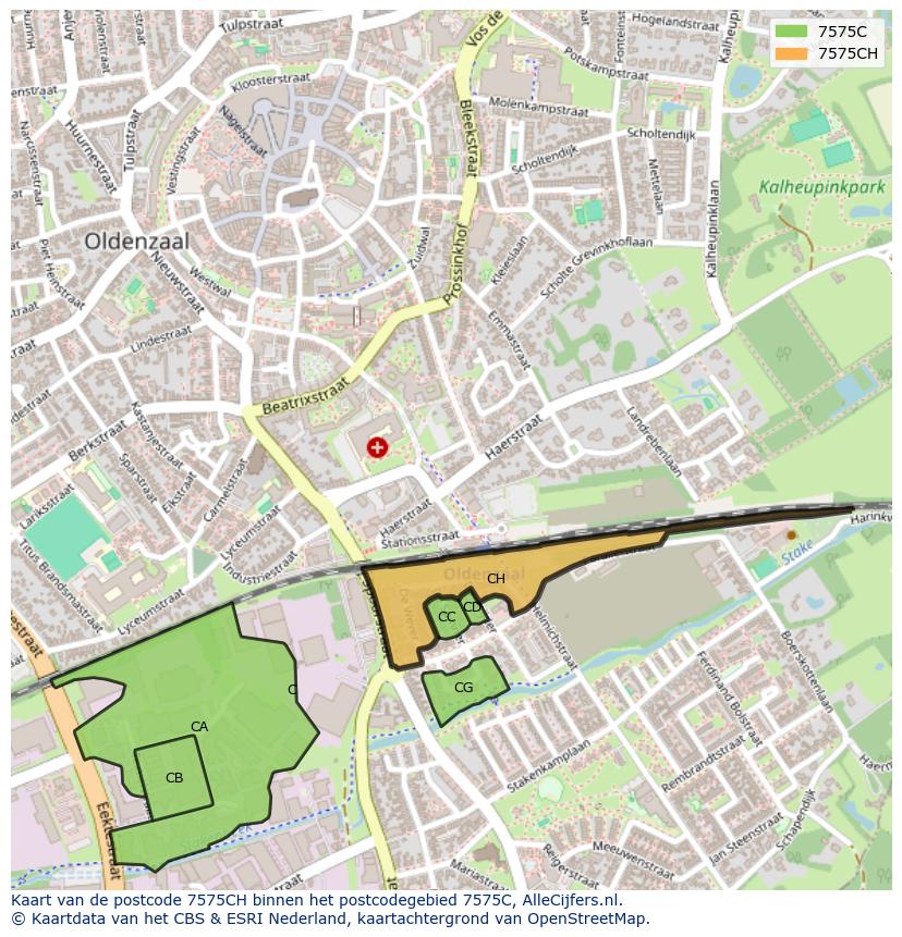 Afbeelding van het postcodegebied 7575 CH op de kaart.