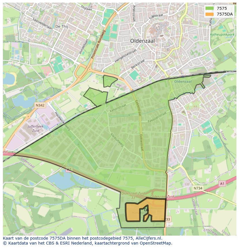 Afbeelding van het postcodegebied 7575 DA op de kaart.