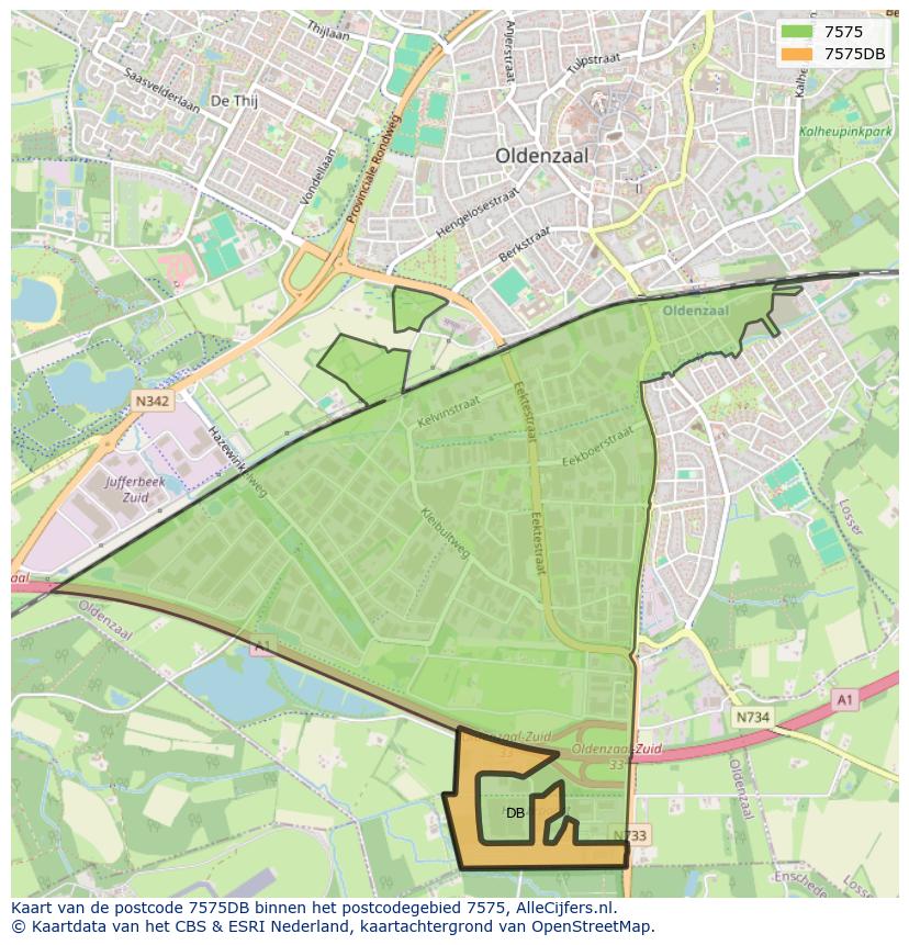 Afbeelding van het postcodegebied 7575 DB op de kaart.