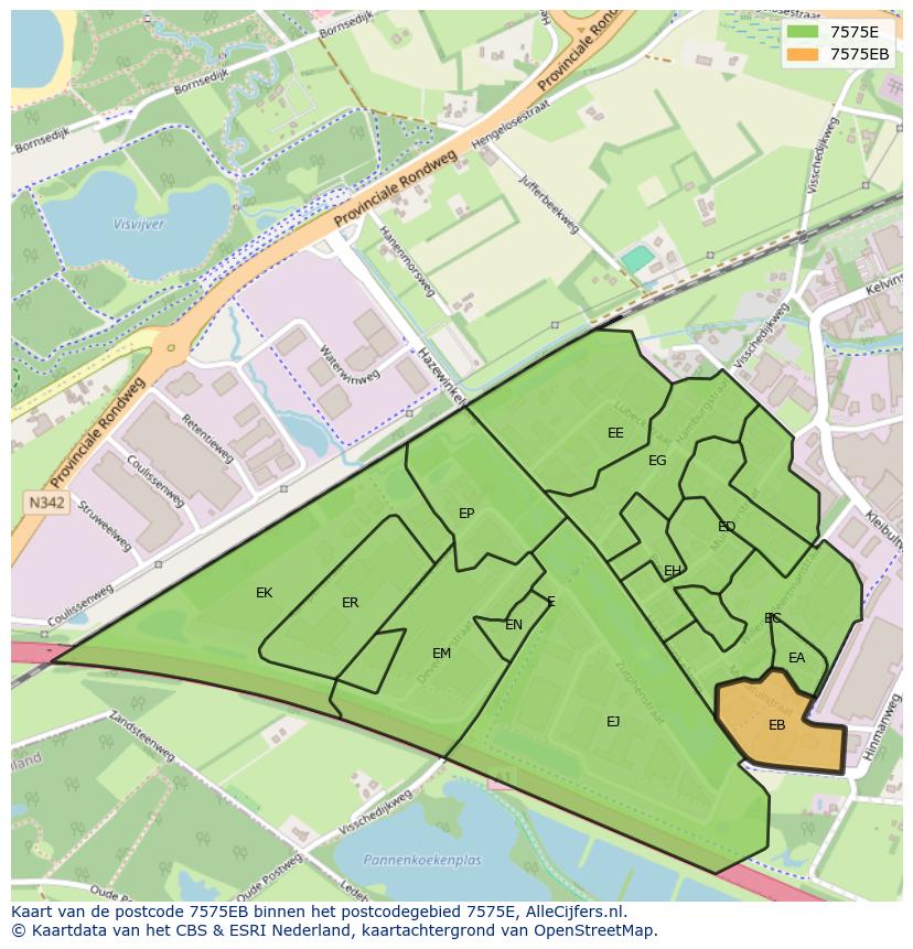 Afbeelding van het postcodegebied 7575 EB op de kaart.