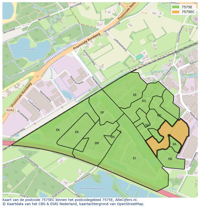 Afbeelding van het postcodegebied 7575 EC op de kaart.