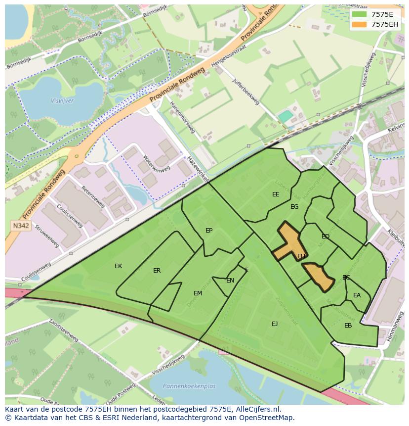 Afbeelding van het postcodegebied 7575 EH op de kaart.