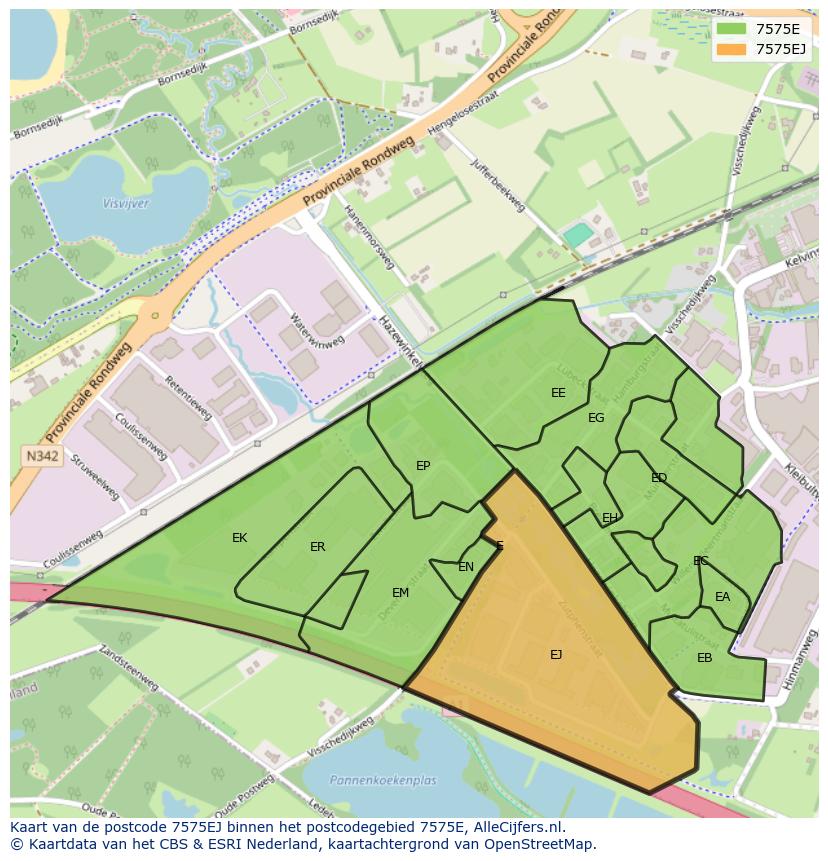 Afbeelding van het postcodegebied 7575 EJ op de kaart.