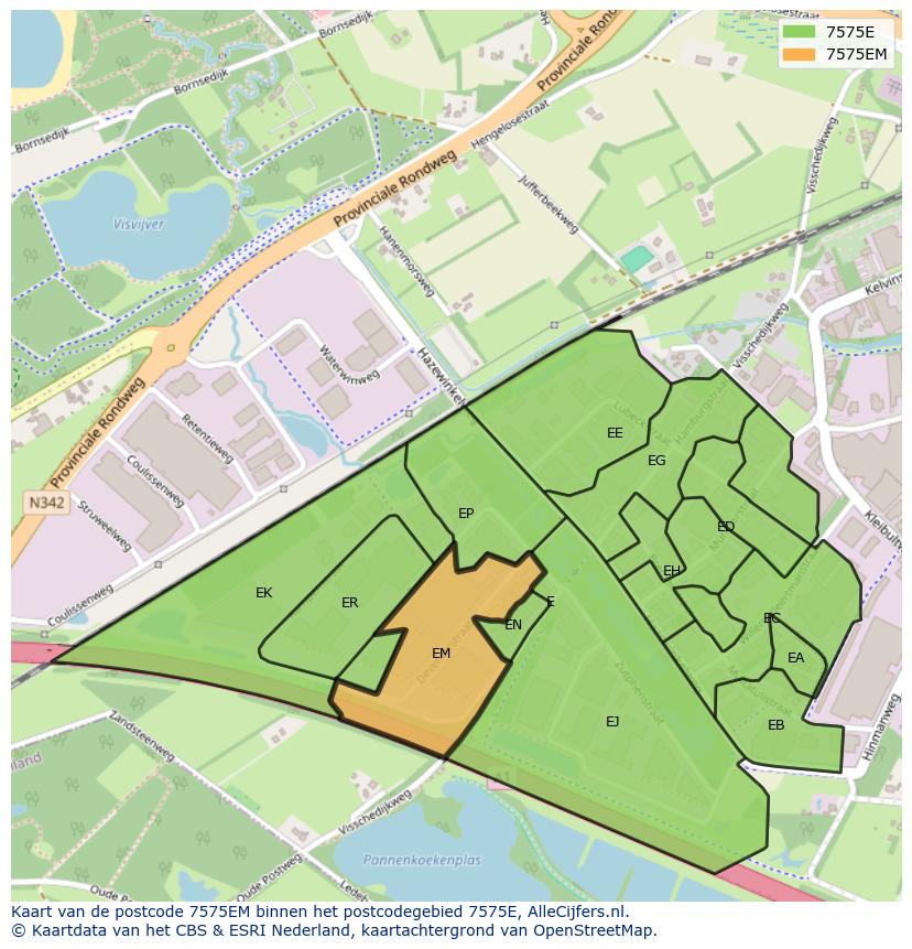 Afbeelding van het postcodegebied 7575 EM op de kaart.