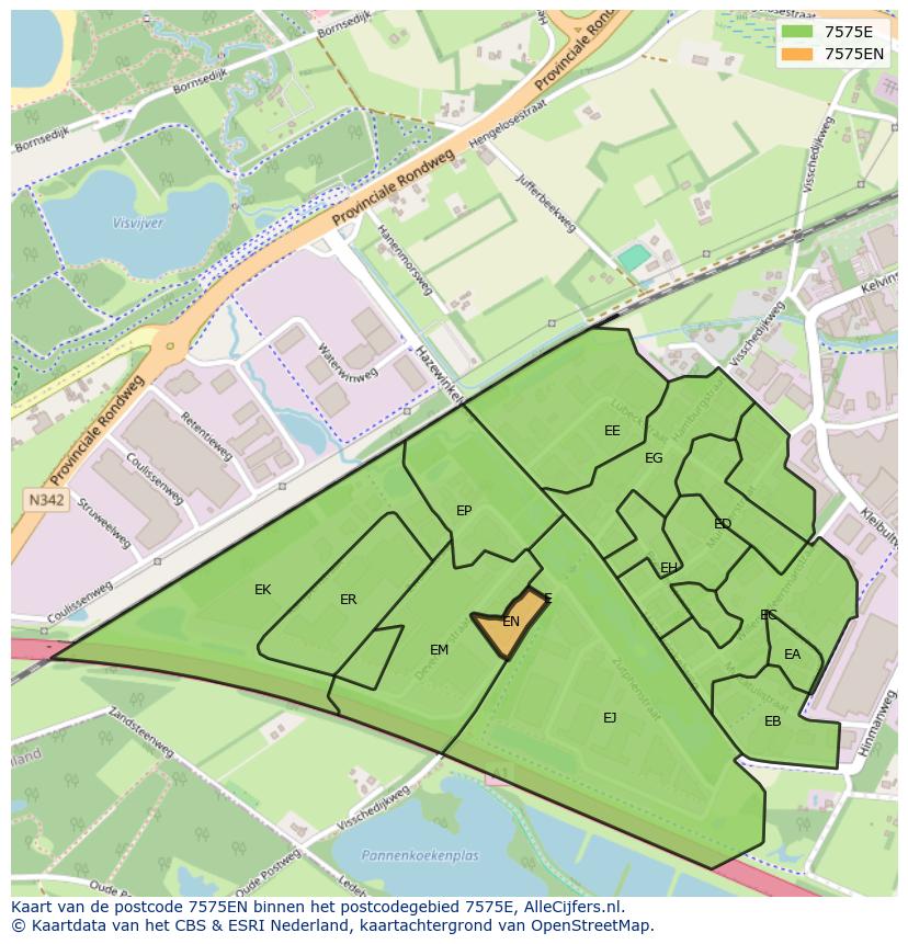 Afbeelding van het postcodegebied 7575 EN op de kaart.