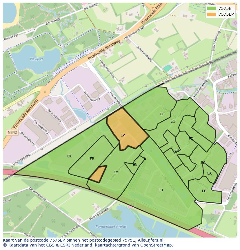 Afbeelding van het postcodegebied 7575 EP op de kaart.