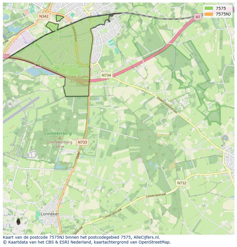 Afbeelding van het postcodegebied 7575 NJ op de kaart.