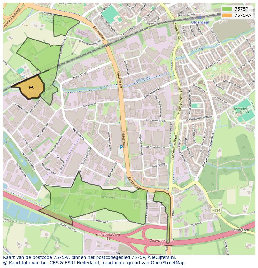 Afbeelding van het postcodegebied 7575 PA op de kaart.