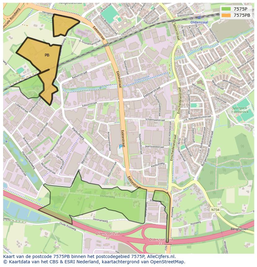 Afbeelding van het postcodegebied 7575 PB op de kaart.