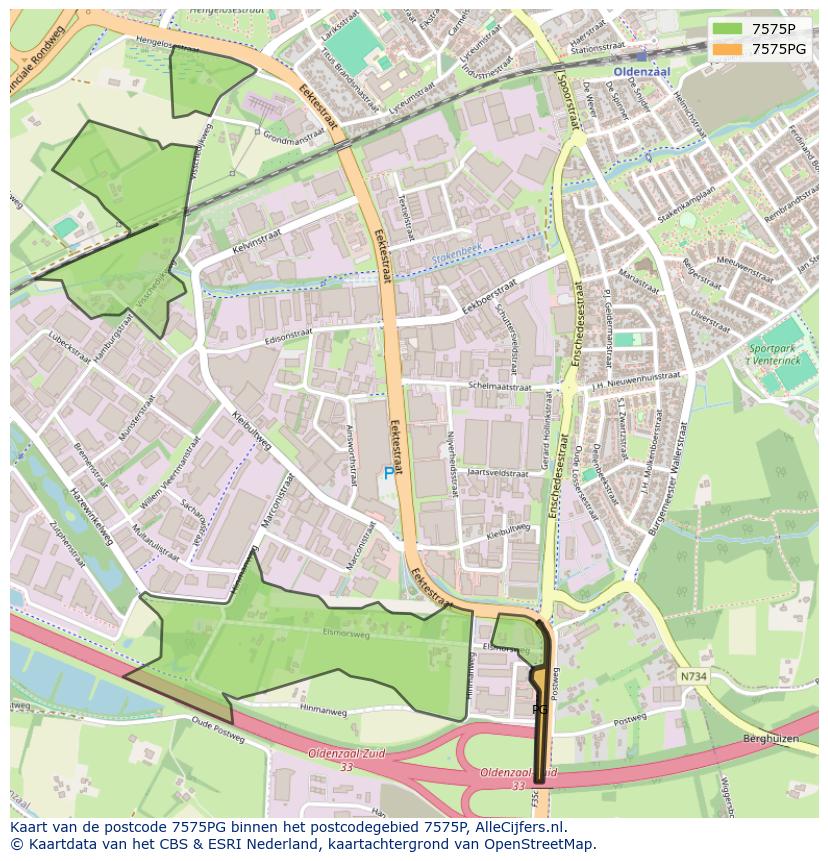 Afbeelding van het postcodegebied 7575 PG op de kaart.