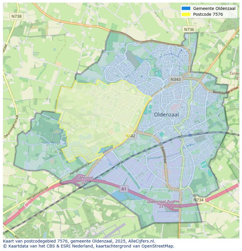 Afbeelding van het postcodegebied 7576 op de kaart.