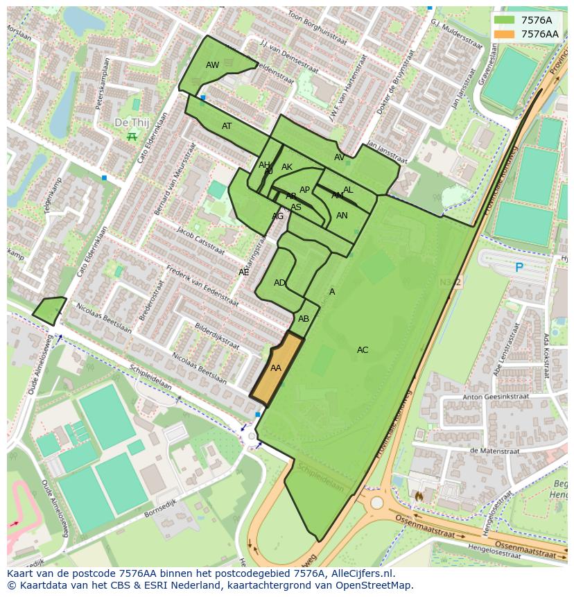 Afbeelding van het postcodegebied 7576 AA op de kaart.