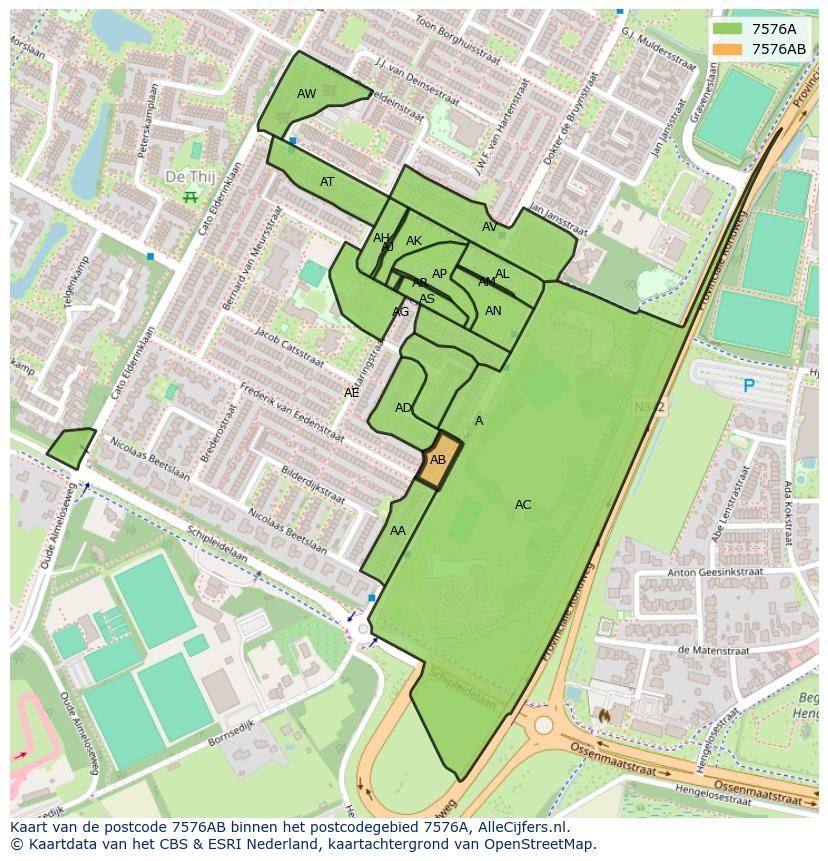 Afbeelding van het postcodegebied 7576 AB op de kaart.