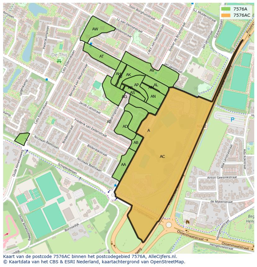 Afbeelding van het postcodegebied 7576 AC op de kaart.