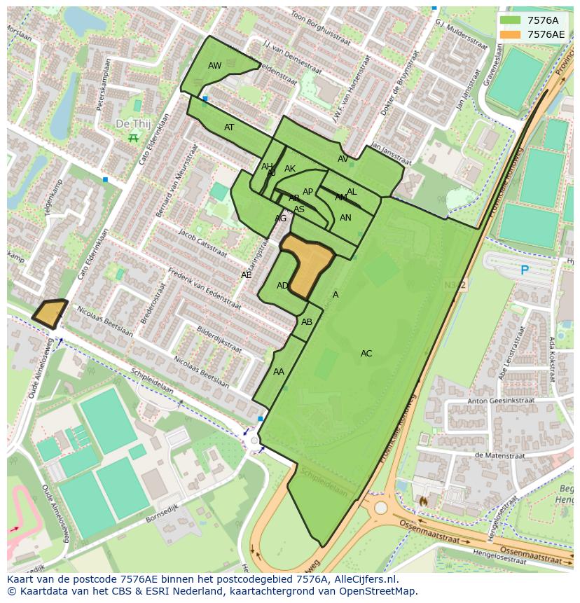 Afbeelding van het postcodegebied 7576 AE op de kaart.