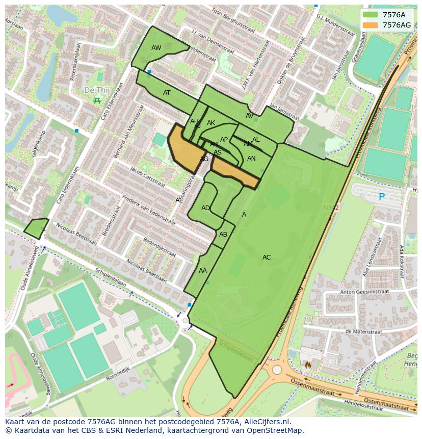 Afbeelding van het postcodegebied 7576 AG op de kaart.
